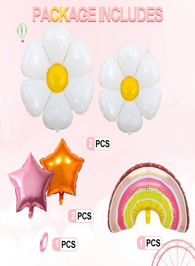 RTHPY Daisy Groovy Balloon Boho Rainbow Balloon Groovy Birthday Party Decorations Daisy Flower Star Foil Balloons for Groovy Party Supplies Two Groovy Birthday Baby Shower Decor Supplies - Image 3